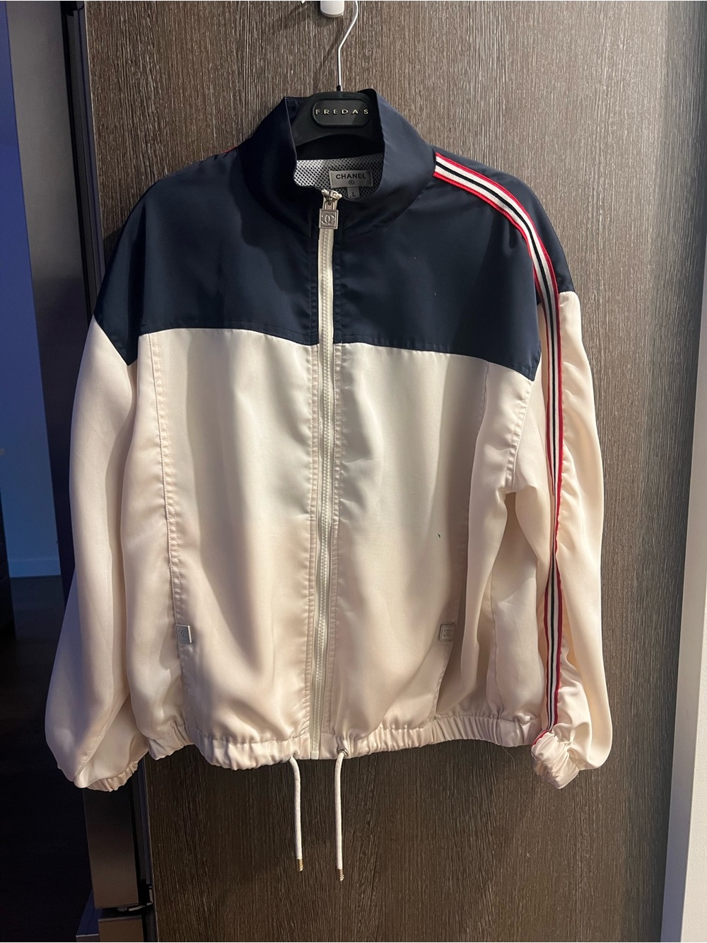 CHANEL Navy & Cream Athletic Zip-Front Track Jacket